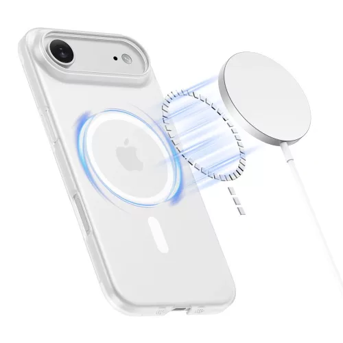 Apple iPhone Air (2025), Műanyag hátlap védőtok + szilikon keret, közepesen ütésálló, Magsafe töltővel kompatibilis, Magslim Magsafe, áttetsző/fehér