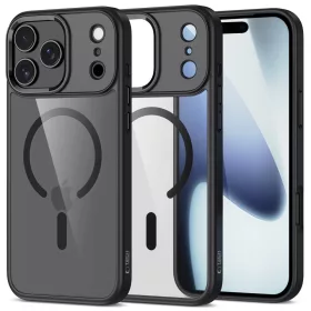   Apple iPhone 17 Pro, Műanyag hátlap védőtok + szilikon keret, Magsafe töltővel kompatibilis, Magmat Magsafe, átlátszó/fekete