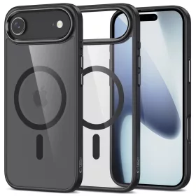   Apple iPhone Air (2025), Műanyag hátlap védőtok + szilikon keret, Magsafe töltővel kompatibilis, Magmat Magsafe, átlátszó/fekete