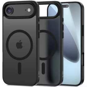   Apple iPhone Air (2025), Műanyag hátlap védőtok + szilikon keret, Magsafe töltővel kompatibilis, Magmat Magsafe, áttetsző/fekete