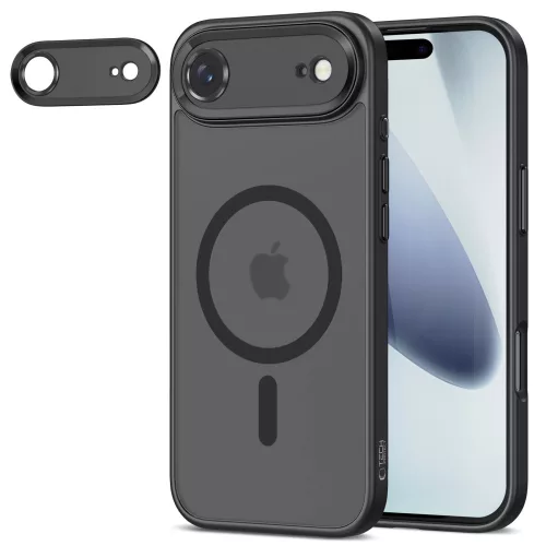 Apple iPhone Air (2025), Műanyag hátlap védőtok + szilikon keret, Magsafe töltővel kompatibilis, kameravédő kerettel, Magcam Magsafe, áttetsző/fekete