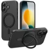 Apple iPhone 17, Műanyag hátlap védőtok + szilikon keret, kitámasztóval, ujjtámasz, Magsafe töltővel kompatibilis, Magring Magsafe, áttetsző/fekete