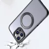 Apple iPhone 17, Műanyag hátlap védőtok + szilikon keret, kitámasztóval, ujjtámasz, Magsafe töltővel kompatibilis, Magring Magsafe, áttetsző/fekete