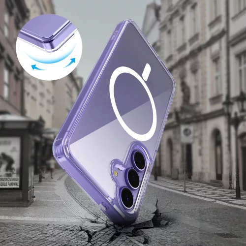 Samsung Galaxy S25 SM-S931, Műanyag hátlap védőtok + szilikon keret, Magsafe töltővel kompatibilis, FlexAir Hybrid Magsafe, átlátszó