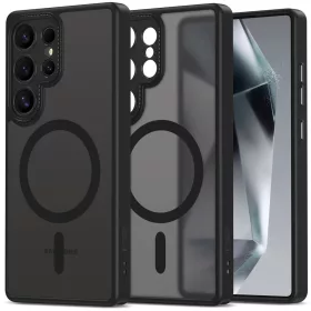   Samsung Galaxy S25 Ultra SM-S938, Műanyag hátlap védőtok + szilikon keret, Magsafe töltővel kompatibilis, kameravédő kerettel, Magcam Magsafe, áttetsző/fekete