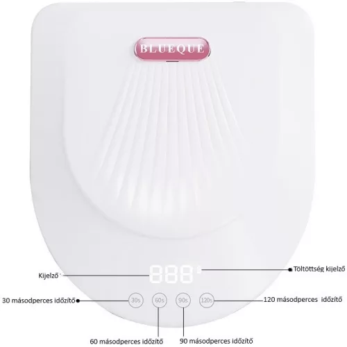 Műkörmös UV lámpa, 48 LED, 192W, akkumulátoros, érintős, akkumulátor funkció, Blueque BQ-V18, fehér
