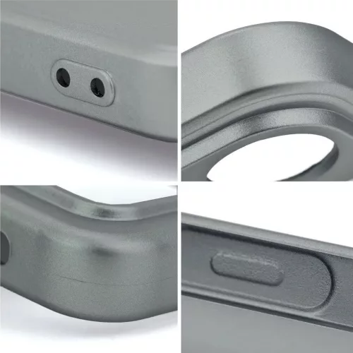 Apple iPhone 16 Pro Max, Szilikon tok, mikrofiber plüss belső, csillogó hátlap, Metallic Case, szürke