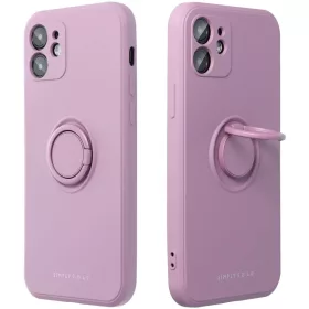   Apple iPhone 17, Szilikon tok, stand, telefontartó gyűrű, Roar Amber, lila