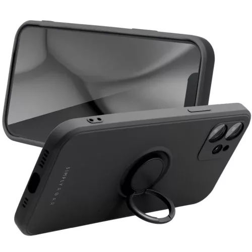 Apple iPhone 16 Plus, Szilikon tok, stand, telefontartó gyűrű, Roar Amber, fekete
