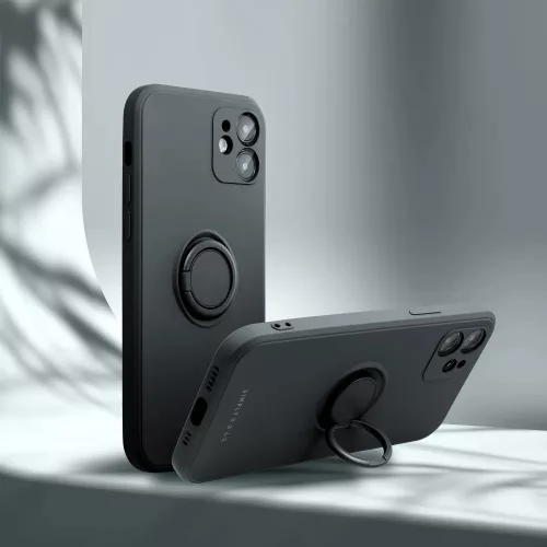 Samsung Galaxy S25 Plus SM-S936, Szilikon tok, stand, telefontartó gyűrű, Roar Amber, fekete