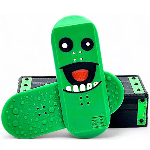 Mágneses csúszka, stresszoldó, ügyességi játék, szörny minta, Magnetic KickFlip SkateBoard Fidget, mintás/zöld