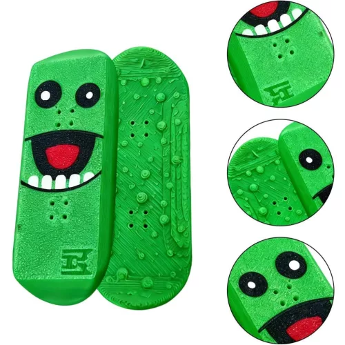 Mágneses csúszka, stresszoldó, ügyességi játék, szörny minta, Magnetic KickFlip SkateBoard Fidget, mintás/zöld