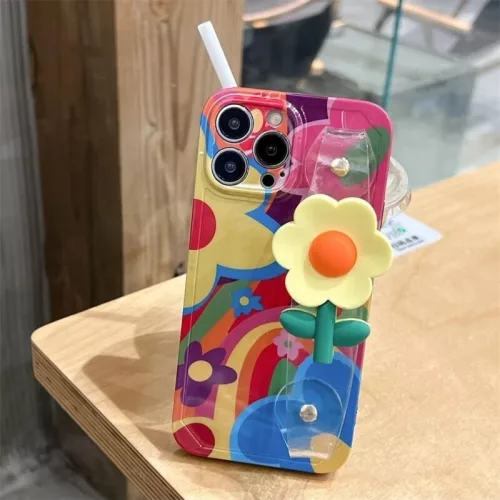 Apple iPhone 15 Pro, Szilikon tok, kézpánttal, virág minta, Flower Case, mintás