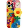 Apple iPhone 17 Pro, Szilikon tok, kézpánttal, virág minta, Flower Case, mintás