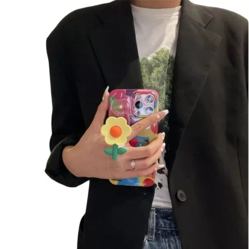 Apple iPhone 17 Pro, Szilikon tok, kézpánttal, virág minta, Flower Case, mintás