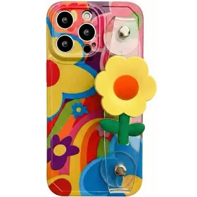   Apple iPhone 17, Szilikon tok, kézpánttal, virág minta, Flower Case, mintás