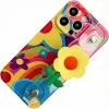 Apple iPhone 17, Szilikon tok, kézpánttal, virág minta, Flower Case, mintás