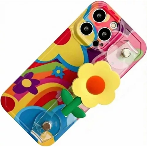 Apple iPhone 17, Szilikon tok, kézpánttal, virág minta, Flower Case, mintás