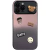 Apple iPhone 11, Szilikon tok, színátmenetes, 3D maci, kávé, smile minta, Teddy Bear Coffee Case, rózsaszín/fekete