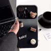 Apple iPhone 11, Szilikon tok, színátmenetes, 3D maci, kávé, smile minta, Teddy Bear Coffee Case, szürke/fekete