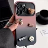 Apple iPhone 15, Szilikon tok, színátmenetes, 3D maci, kávé, smile minta, Teddy Bear Coffee Case, rózsaszín/fekete