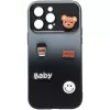 Apple iPhone 12, Szilikon tok, színátmenetes, 3D maci, kávé, smile minta, Teddy Bear Coffee Case, szürke/fekete
