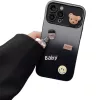 Apple iPhone 14, Szilikon tok, színátmenetes, 3D maci, kávé, smile minta, Teddy Bear Coffee Case, szürke/fekete