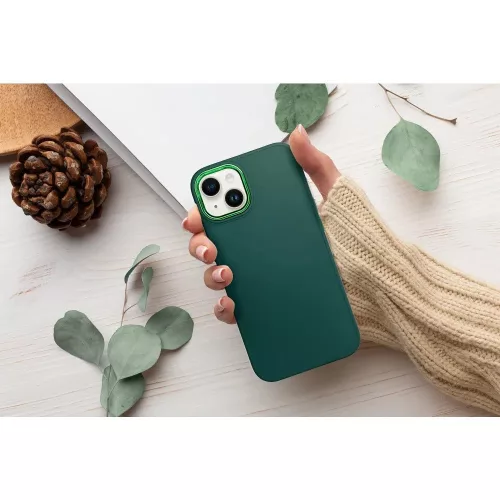 Samsung Galaxy S26 SM-S942, Szilikon tok, közepesen ütésálló, fémhatású kamera keret, Frame Case, zöld