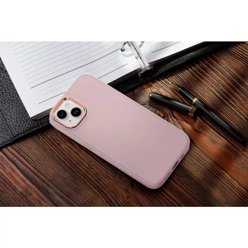 Samsung Galaxy S26 SM-S942, Szilikon tok, közepesen ütésálló, fémhatású kamera keret, Frame Case, rózsaszín