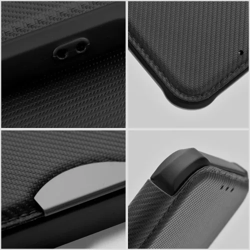 Samsung Galaxy S26 SM-S942, Oldalra nyíló tok, légpárnás sarok, bőrhatású, karbon minta, Razor Book, fekete