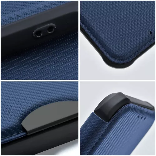 Samsung Galaxy S26 SM-S942, Oldalra nyíló tok, légpárnás sarok, bőrhatású, karbon minta, Razor Book, kék