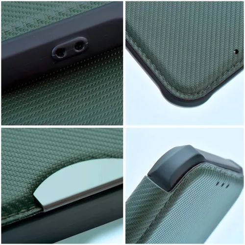 Samsung Galaxy S26 SM-S942, Oldalra nyíló tok, légpárnás sarok, bőrhatású, karbon minta, Razor Book, zöld