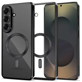   Samsung Galaxy S26 Plus SM-S947, Műanyag hátlap védőtok + szilikon keret, közepesen ütésálló, Magsafe töltővel kompatibilis, fényes keret, Magflex Magsafe, átlátszó/fekete