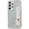 Samsung Galaxy A25 5G SM-A256B, Szilikon tok, közepesen ütésálló, kézpánttal, színátmenetes, csillogó minta, Wooze Strap Star, mintás/fehér