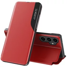   Samsung Galaxy S23 FE SM-S711, Oldalra nyíló tok, stand, hívás mutatóval, Wooze FashionBook, piros