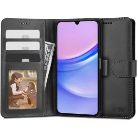   Samsung Galaxy A15 4G / A15 5G SM-A155F / A156B, Oldalra nyíló tok, stand, mágnes csattal, TP Wallett, fekete