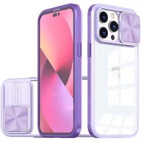   Apple iPhone 15, Műanyag hátlap + szilikon keret, átlátszó akril hátlap, kamera védelem, Wooze Trendy, lila
