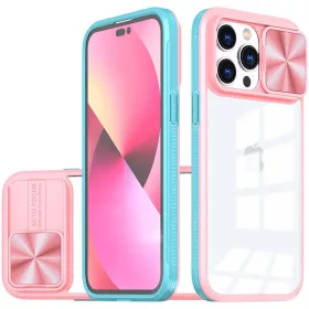   Apple iPhone 15, Műanyag hátlap + szilikon keret, átlátszó akril hátlap, kamera védelem, Wooze Trendy, rózsaszín/kék