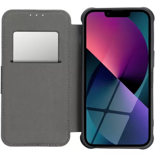 Samsung Galaxy A35 5G SM-A356B, Oldalra nyíló tok, légpárnás sarok, bőrhatású, karbon minta, Razor Book, fekete