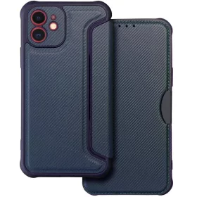   Samsung Galaxy A35 5G SM-A356B, Oldalra nyíló tok, légpárnás sarok, bőrhatású, karbon minta, Razor Book, kék