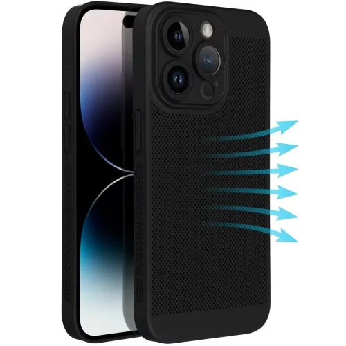 Samsung Galaxy A55 5G SM-A556B, Műanyag hátlap védőtok, légáteresztő, lyukacsos minta, Breezy, fekete