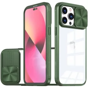   Apple iPhone 15 Pro Max, Műanyag hátlap + szilikon keret, átlátszó akril hátlap, kamera védelem, Wooze Trendy, zöld