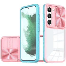   Samsung Galaxy A53 5G SM-A536U, Műanyag hátlap + szilikon keret, átlátszó akril hátlap, kamera védelem, Wooze Trendy, rózsaszín/kék