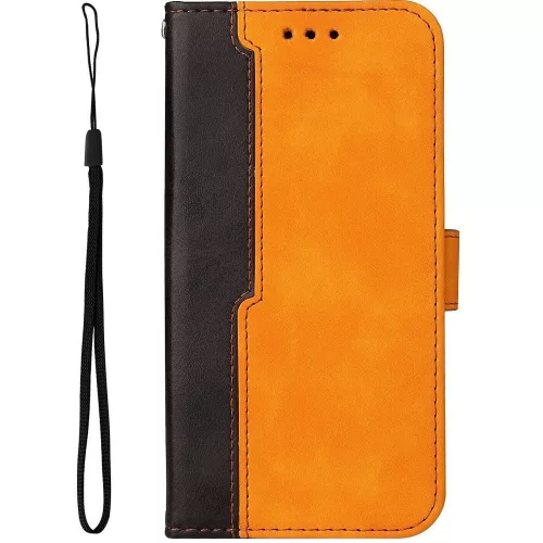 Samsung Galaxy A55 5G SM-A556B, Oldalra nyíló tok, stand, kártyatartóval, kézpánttal, Wooze Colour Wallet, narancssárga