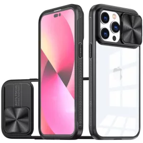   Apple iPhone 16 Plus, Műanyag hátlap + szilikon keret, átlátszó akril hátlap, kamera védelem, Wooze Trendy, fekete