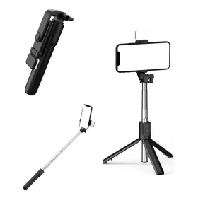   Prémium selfie bot, 19 - 70 cm, forgatható, exponáló gombbal, bluetooth-os, v4.0, tripod, világítással, R1S, fekete