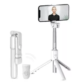   Prémium selfie bot, 19 - 70 cm, forgatható, exponáló gombbal, bluetooth-os, v4.0, tripod, világítással, R1S, fehér