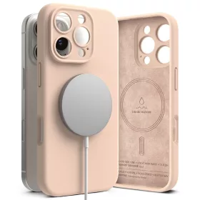   Apple iPhone 16 Pro Max, Szilikon tok, mikrofiber belső, közepesen ütésálló, Magsafe kompatibilis, Ringke Silicone Magnetic, rózsaszín
