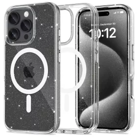   Apple iPhone 16 Pro Max, Műanyag hátlap védőtok + szilikon keret, Magsafe töltővel kompatibilis, csillogó hátlap, FlexAir Hybrid Magsafe Glitter, átlátszó