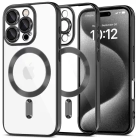   Apple iPhone 16 Pro Max, Műanyag hátlap védőtok + szilikon keret, közepesen ütésálló, Magsafe töltővel kompatibilis, fényes keret, Magflex Magsafe, átlátszó/fekete